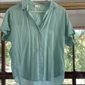 Women’s h&m cotton button down-green white stripes
